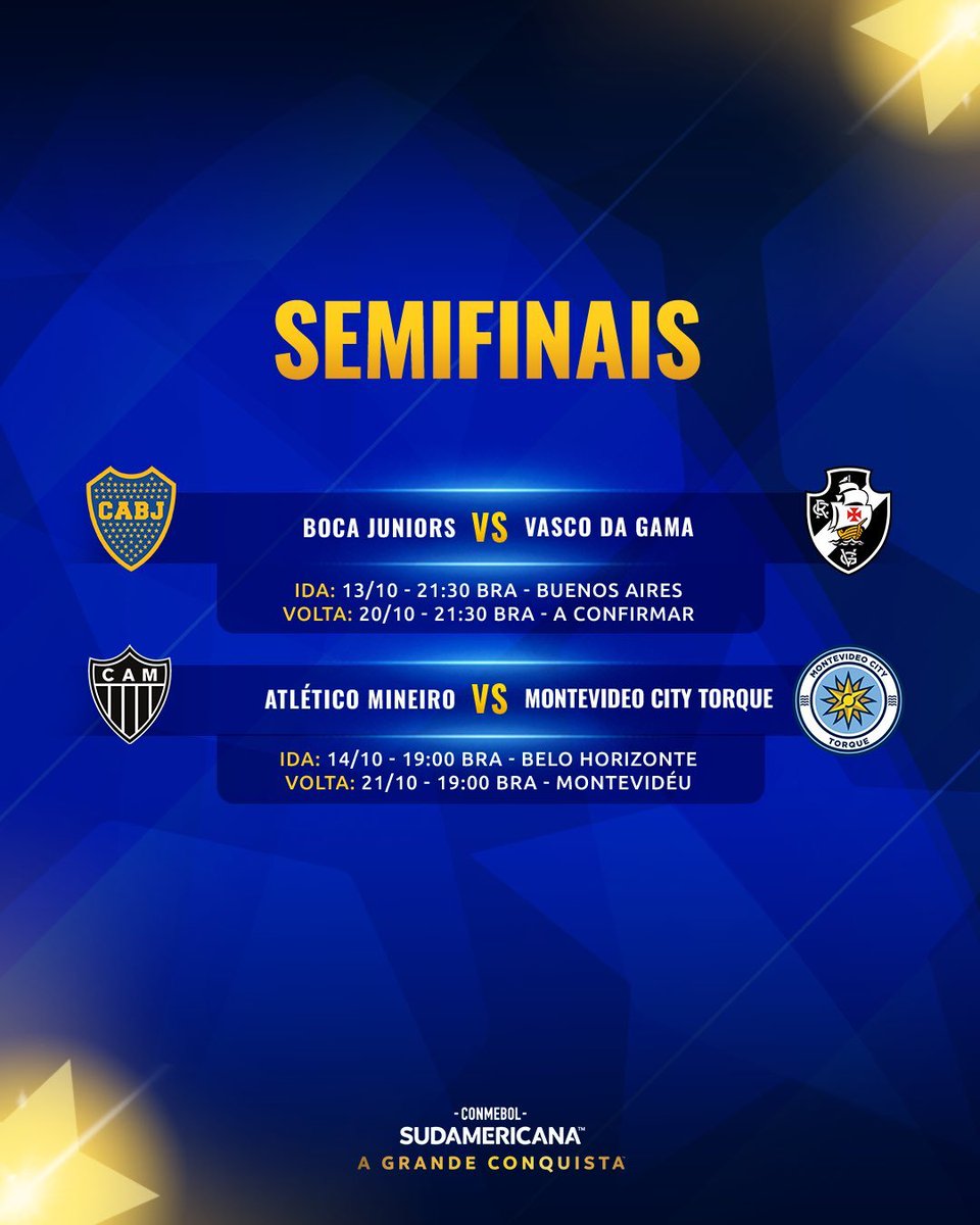 Conmebol-confirma-semifinal-da-Sul-Americana-entre-Vasco-e-Boca-Juniors Conmebol confirma semifinal da Sul-Americana entre Vasco e Boca Juniors: ida em 13/10 na Bombonera e volta em 20/10 em estádio a definir