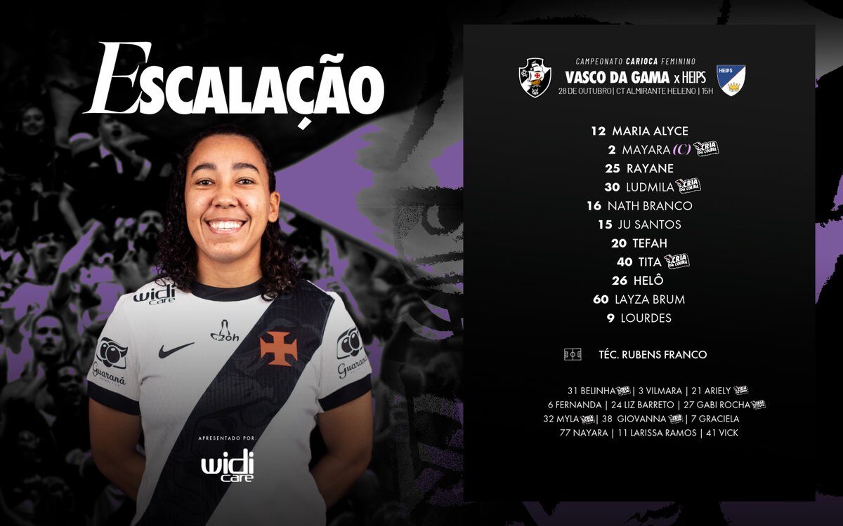 Feminino: Confira a escalação do Vasco para o jogo contra o Heips