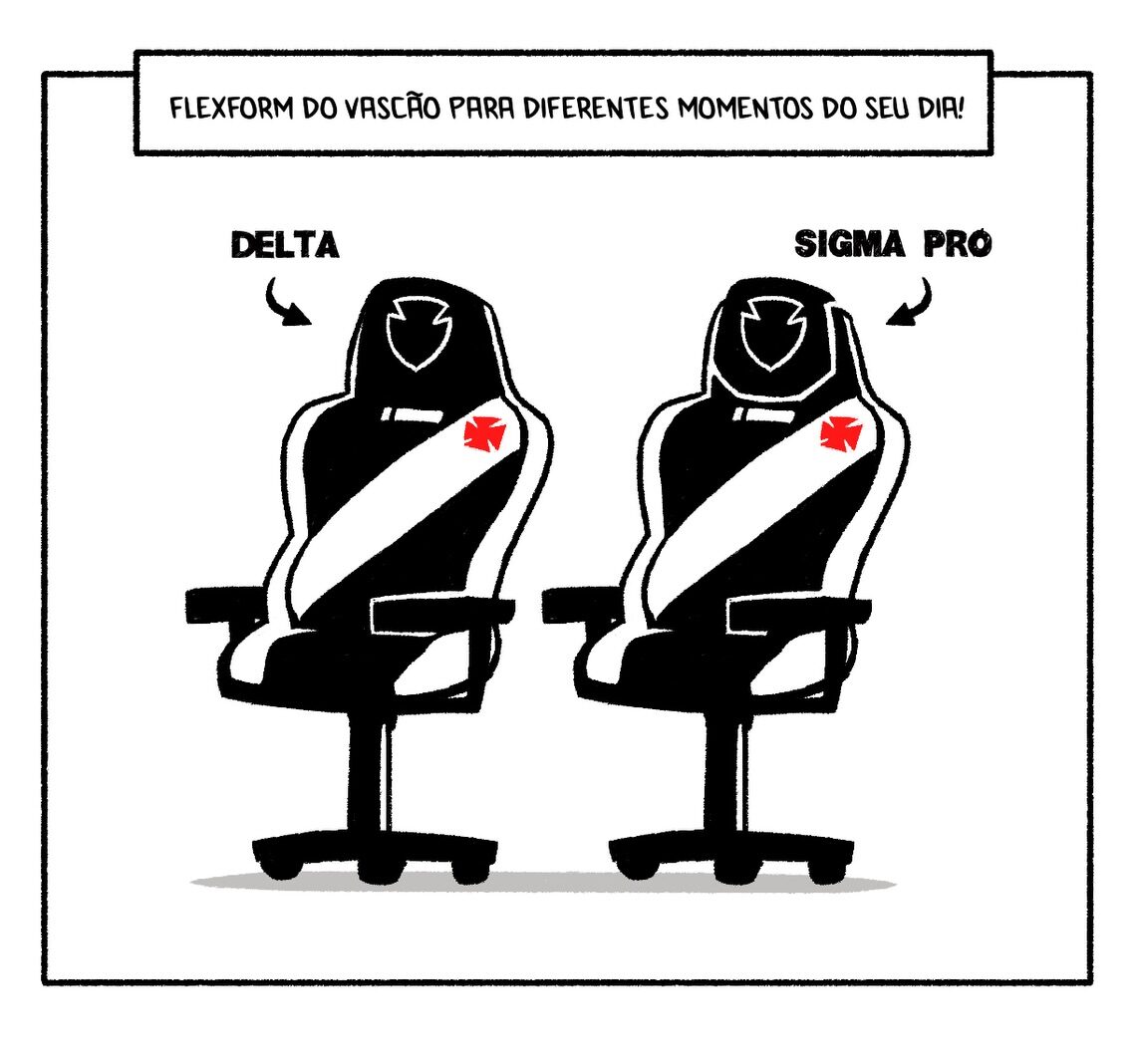 Veja a charge do Vascomics da cadeira vascaína da Flexform